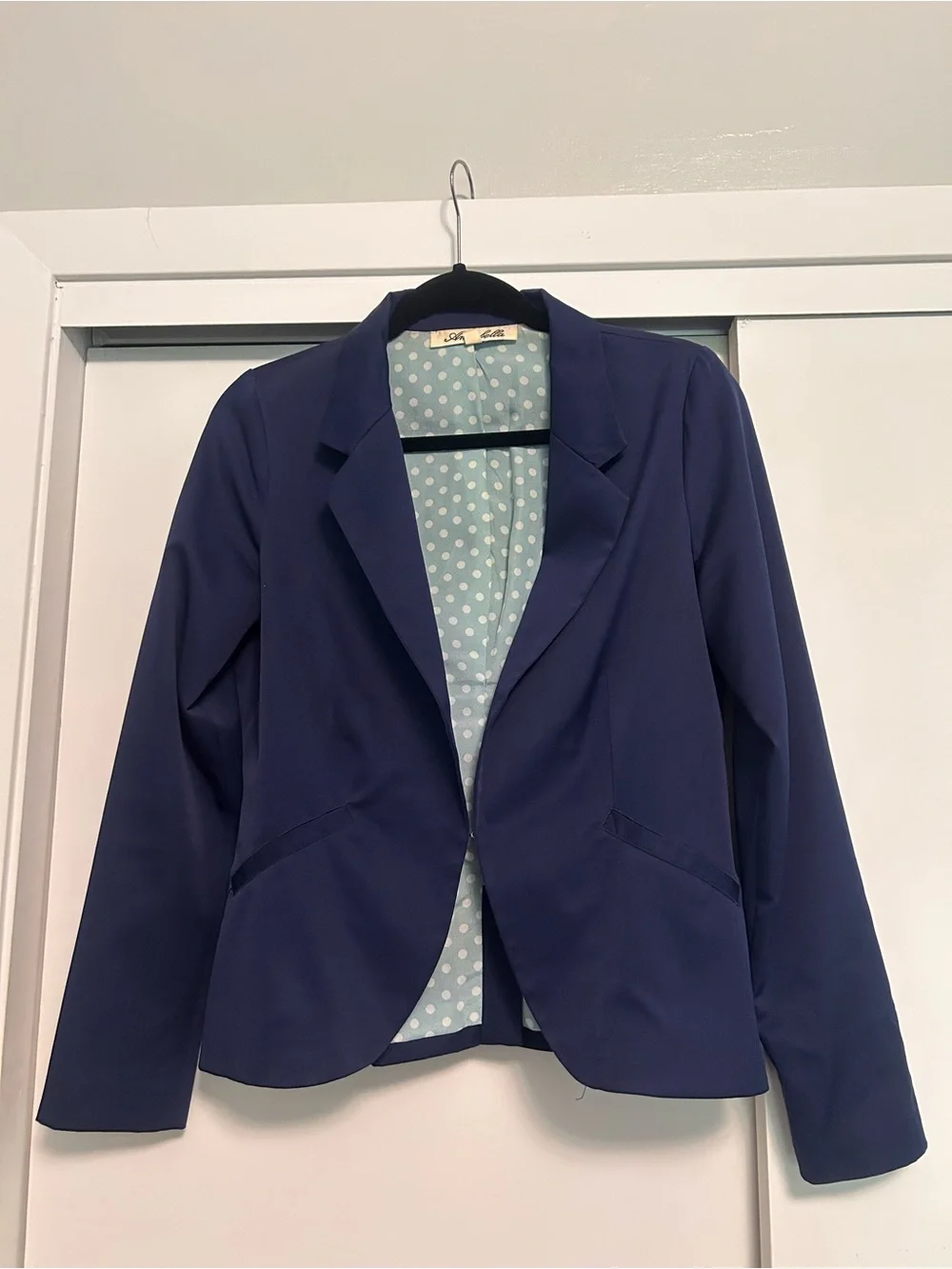 Annabella Navy Blazer with Polka Dot Lining
